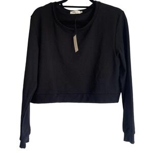 Samantha Eng Long Sleeve Crop Top Black Solid Women's Size M NWT